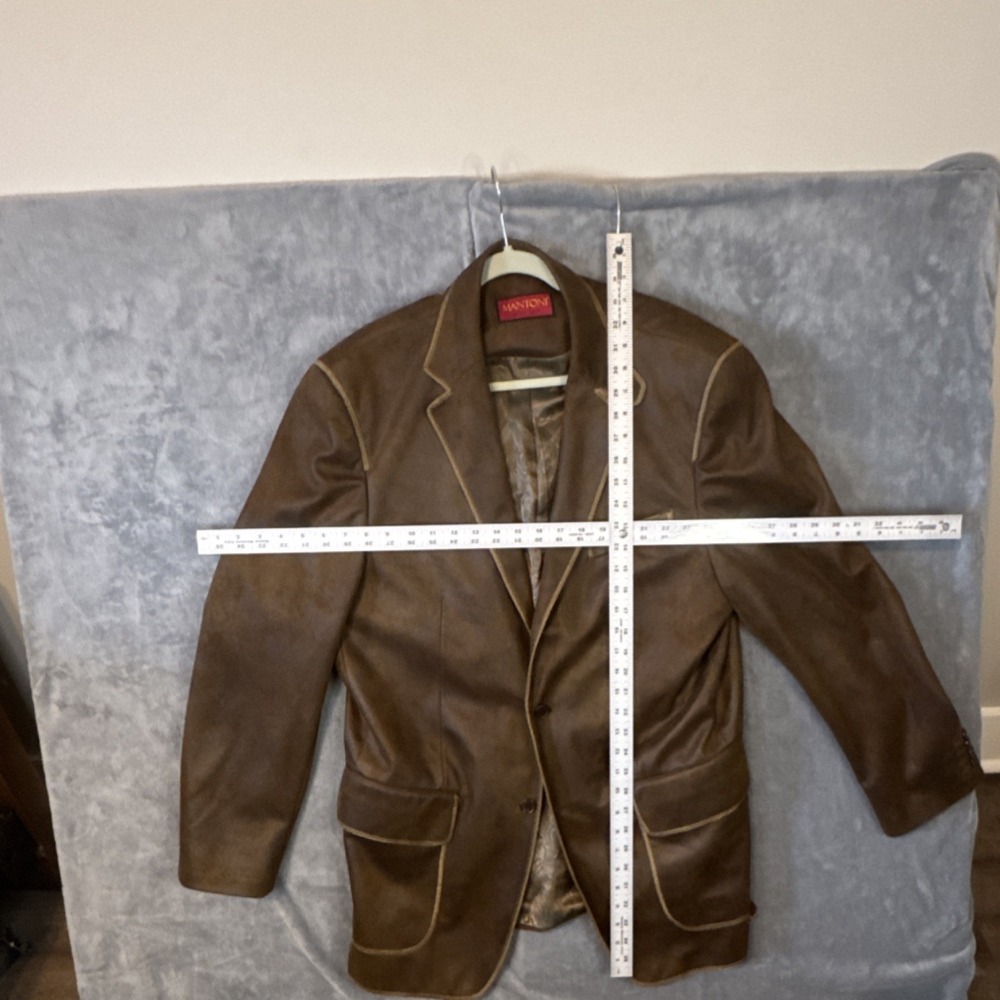 Mantoni Brown Leather Suede Men's Blazer Two-Button Notch Lapel Inner Pockets - Picture 3 of 8